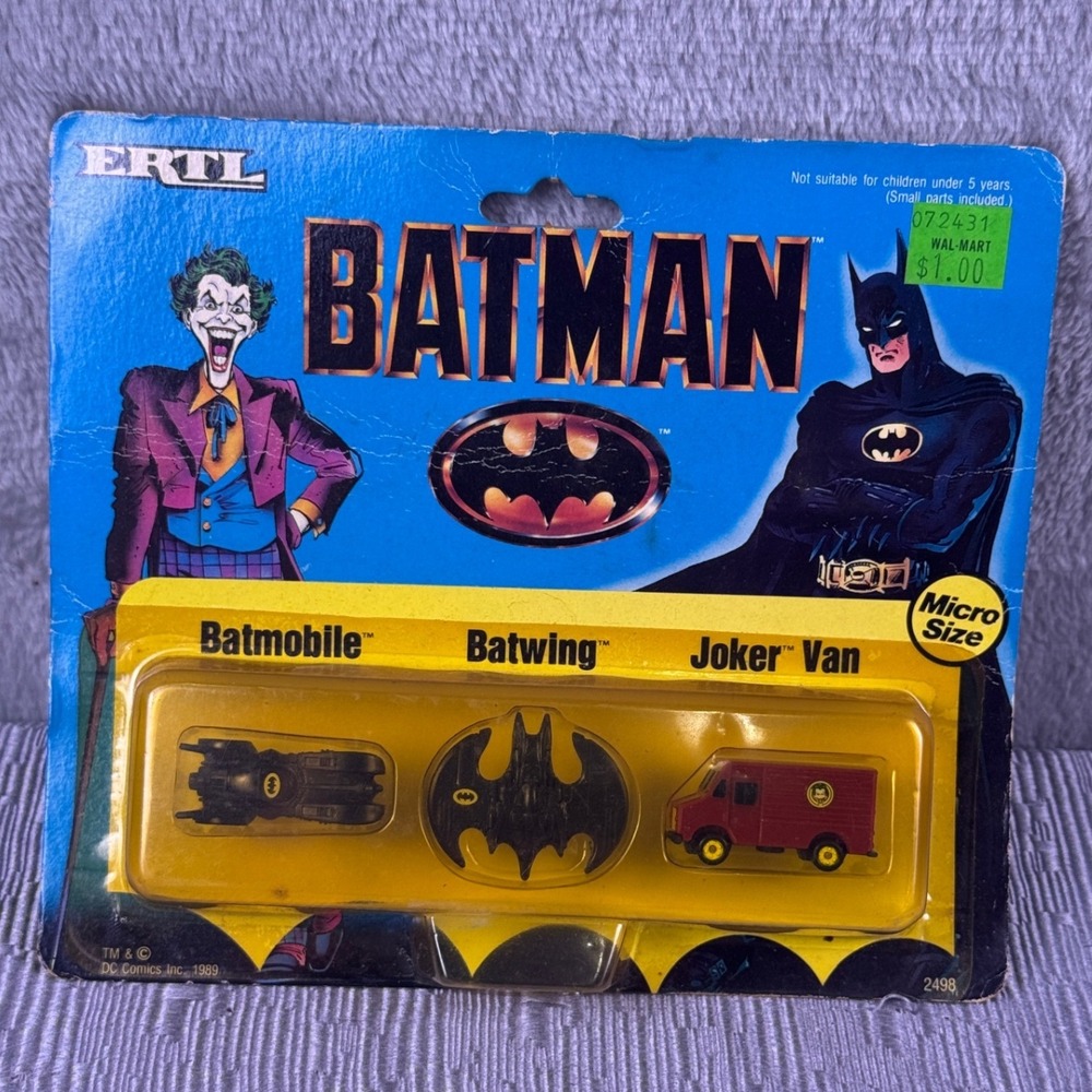 Vintage 1989 ERTL Batman Micro Size Batmobile Batwing Joker Van Set 2498 NIP